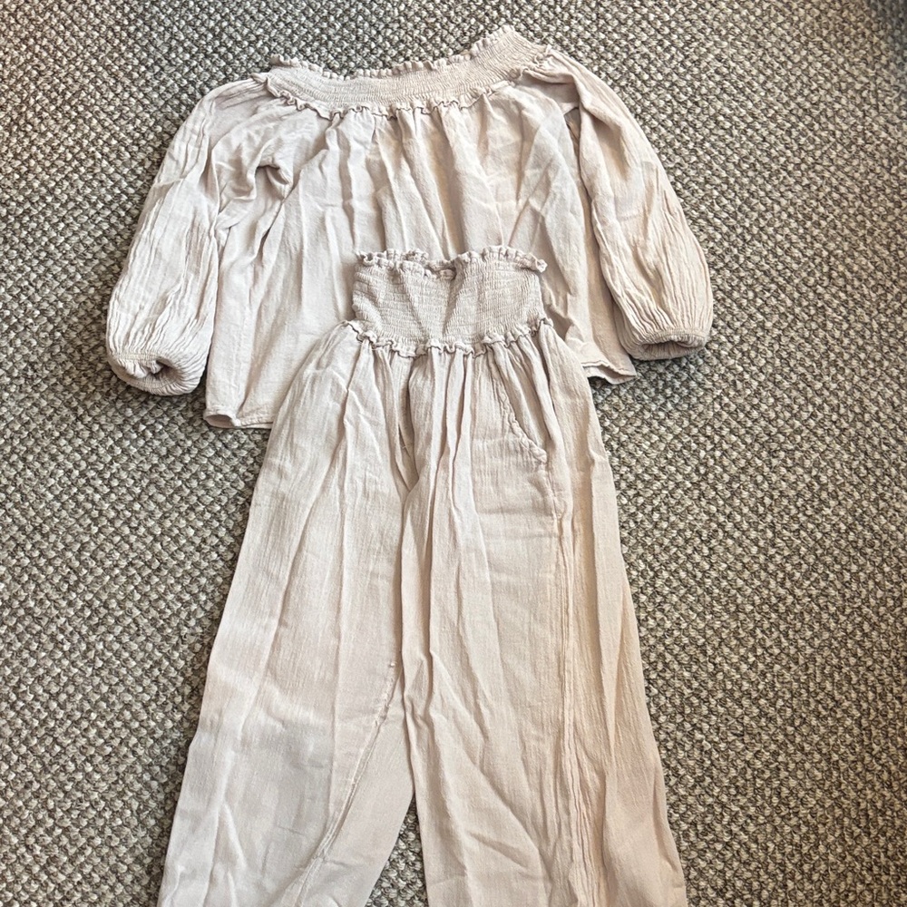 Smocked Waist Wide-Leg Jumpsuit in cream